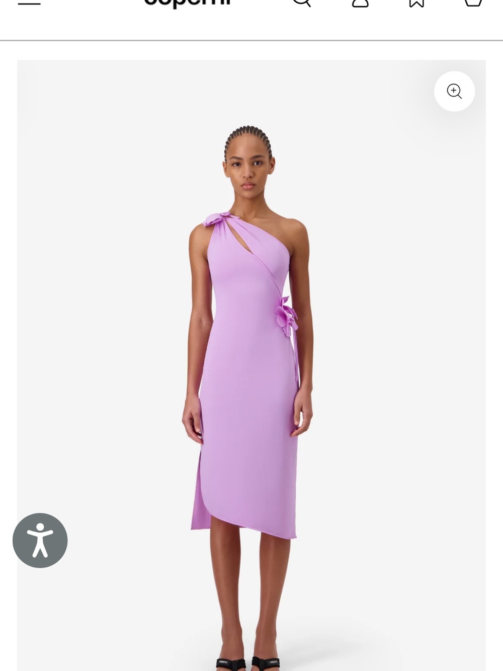 Coperni One-Shoulder Lavender Midi Dress with Knot and Floral Side Detail